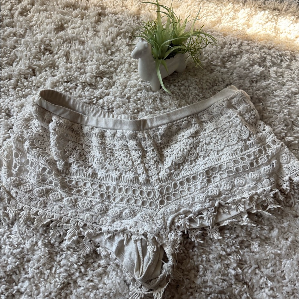 Divided Cream Lace summer shorts, BoHo with Fringe